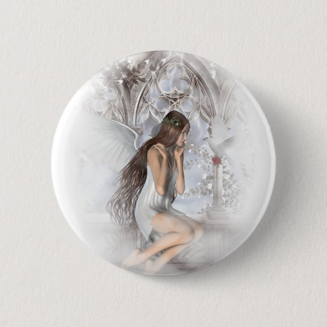 Badge Rond 5 Cm Angel gothique et sa colombe Vignette (Devant)