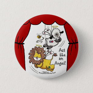 Badge Rond 5 Cm Anges de Lion et d'Agneau