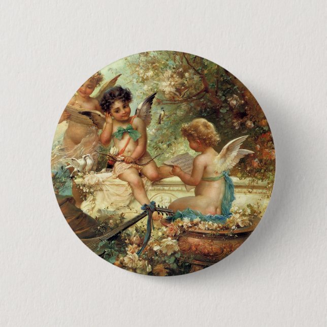 Badge Rond 5 Cm Anges musiciens par Hans Zatzka, Victorian Fine Ar (Devant)