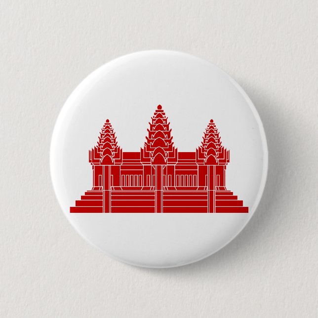 Badge Rond 5 Cm Angkor Vat Cambodgien / Drapeau Khmer (Devant)