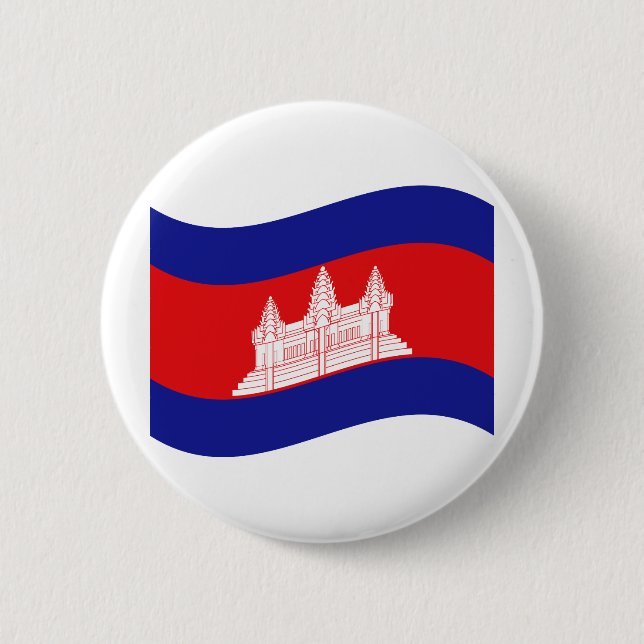 Badge Rond 5 Cm Angkor Vat Drapeau Cambodgien Vague (Devant)
