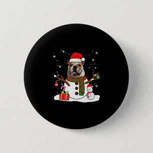 Badge Rond 5 Cm Anglais Bulldog Christmas Pyjama Snowman Amoureux