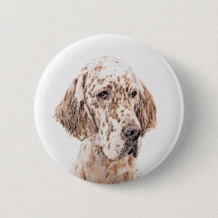 Badge Rond 5 Cm Anglais Setter Orange Belton Peinture Chien Art