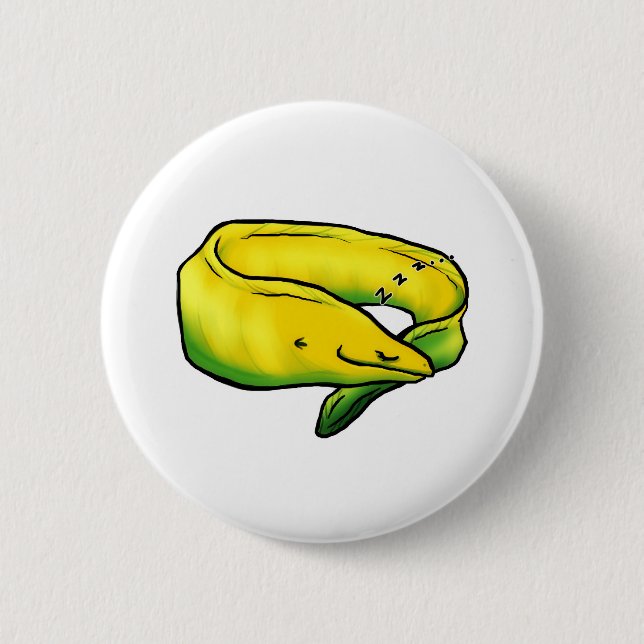 Badge Rond 5 Cm Anguille de Moray somnolente, jaune (Devant)