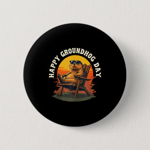 Badge Rond 5 Cm Anim animé de jour de la marmotte de coucher de so