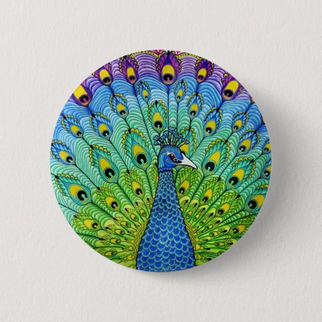 Badge Rond 5 Cm Animation d'oiseau de paon (Devant)