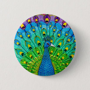 Badge Rond 5 Cm Animation d'oiseau de paon
