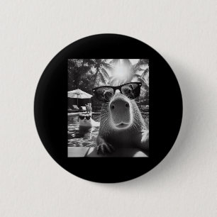 Badge Rond 5 Cm Animaux Amusants Piscine Capybara Selfie Avec Ca