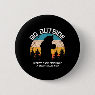 Badge Rond 5 Cm Animaux Amusants Sortez Se Faire Manger Par L'Ours