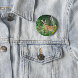 Badge Rond 5 Cm Animaux de bébés cutest   Cerf à queue blanche dan