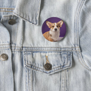 Badge Rond 5 Cm Animaux de bébés cutest   Corgi Chiple sur Purple