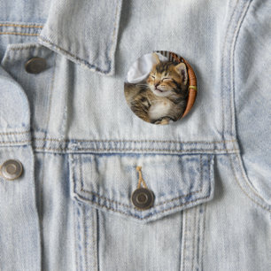 Badge Rond 5 Cm Animaux de bébés cutest Cute Tabby Chat Dormir
