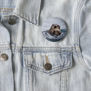 Badge Rond 5 Cm Animaux de bébés cutest Otter Baby & Mère