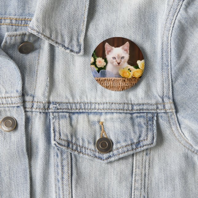 Badge Rond 5 Cm Animaux de bébés cutest | Roses chats et jaunes (En situation)