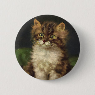 Badge Rond 5 Cm Animaux de compagnie vintage, chaton rayé mignon