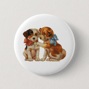 Badge Rond 5 Cm Animaux de compagnie vintage, chiots d'amour avec 
