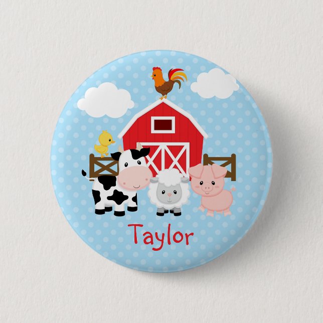 Badge Rond 5 Cm Animaux de ferme (bleu) Boutons pour enfants perso (Devant)