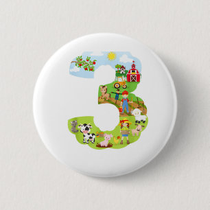 Badge Rond 5 Cm Animaux de ferme troisième anniversaire Numéro de 