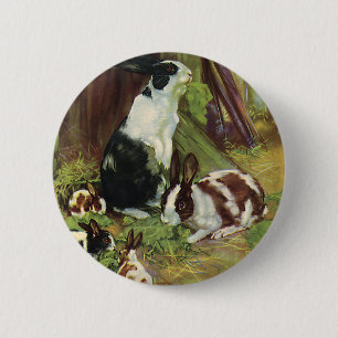 Badge Rond 5 Cm Animaux de ferme vintage, lapins domestiques jouan