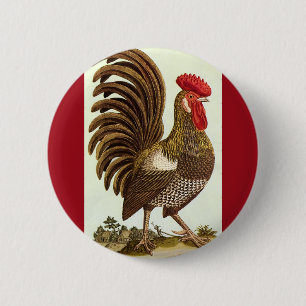 Badge Rond 5 Cm Animaux de ferme vintage Poulets, fier coq