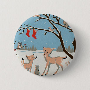 Badge Rond 5 Cm Animaux de forêt d'hiver