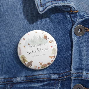 Badge Rond 5 Cm Animaux de la forêt automne bébé Shower