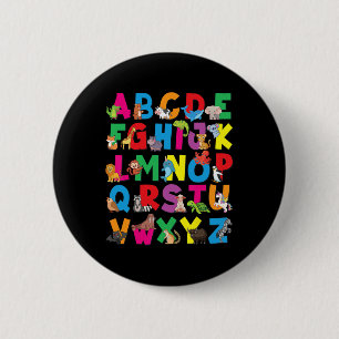 Badge Rond 5 Cm Animaux de l'alphabet Abcs Zoo Enfants Garçons Fil