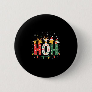 Badge Rond 5 Cm Animaux de Noël girafe chapeau de Père Noël Ho Ho