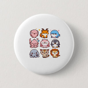 Badge Rond 5 Cm Animaux de Zoo Autocollant Dessin Animé Mignon