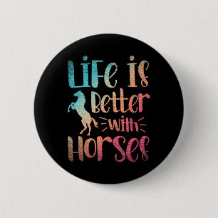 Badge Rond 5 Cm Animaux Équitation Vie-Cadeau Mieux Avec H