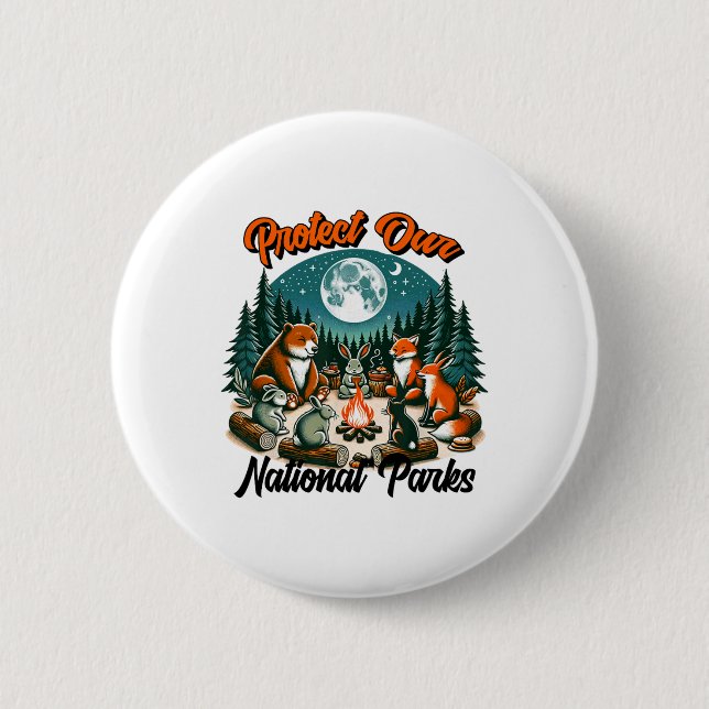 Badge Rond 5 Cm Animaux Mignons Camping Protégeons Nos Parcs Natio (Devant)
