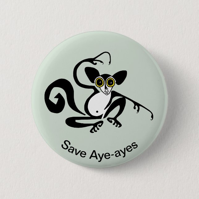 Badge Rond 5 Cm Animaux sauvages - Sauvez AYE-AYES - Nature - (Devant)