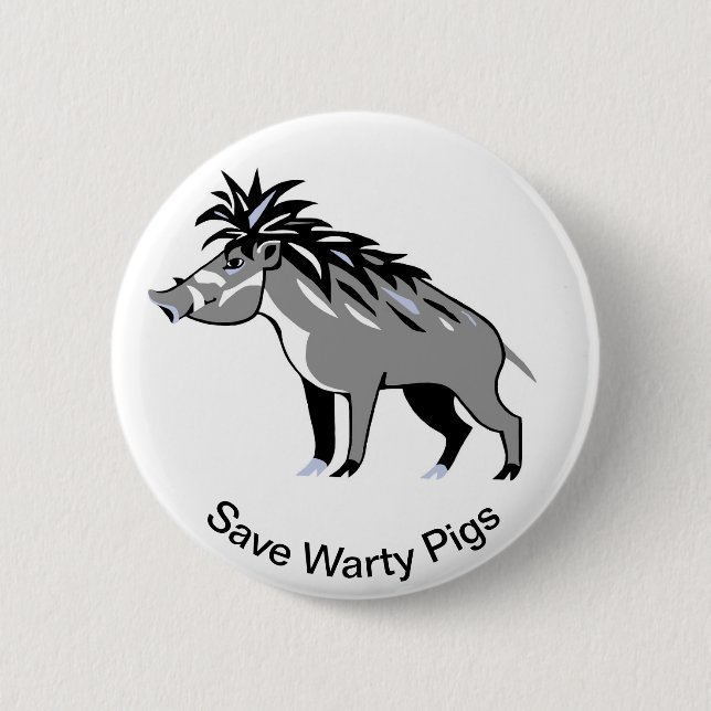 Badge Rond 5 Cm Animaux sauvages - Save Warty PIGS - En voie de di (Devant)