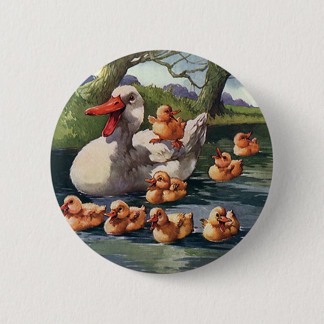 Badge Rond 5 Cm Animaux sauvages vintages Oiseaux, canards Famille (Devant)