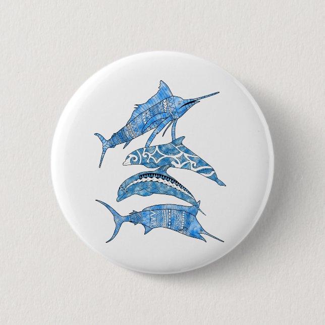 Badge Rond 5 Cm Animaux tribaux d'océan (Devant)