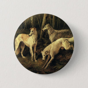 Badge Rond 5 Cm Animaux vintage, Lévriers chiens de chasse en forê