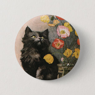 Badge Rond 5 Cm Animaux vintages, Cute Kitten victorien et Fleurs