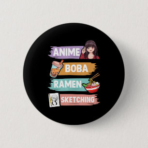 Badge Rond 5 Cm Anime Boba Ramen Esquisse Otaku Kawaii Anime Girl