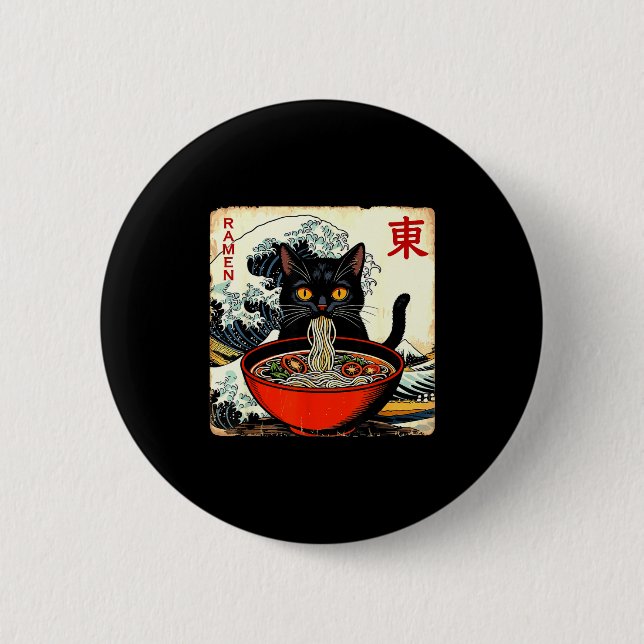 Badge Rond 5 Cm Anime Cat Ramen Japanese Funny Graphic Tees Kawaii (Devant)