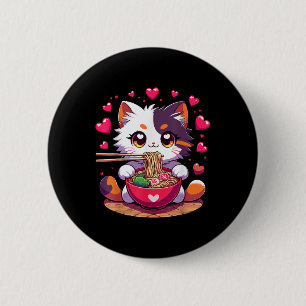 Badge Rond 5 Cm Anime Chat Manger Des Nouilles De Ramen Avec Le Co