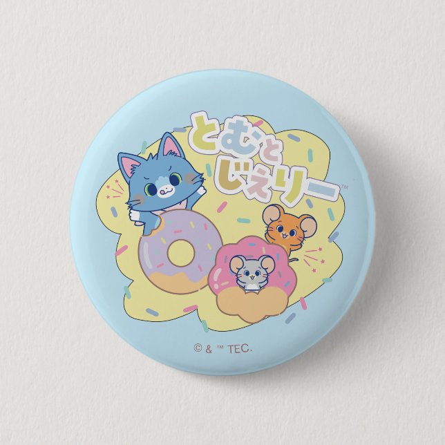 Badge Rond 5 Cm Anime Donut délice avec Tom, Jerry et Tuffy (Devant)