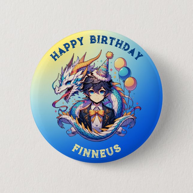 Badge Rond 5 Cm Anime Dragon Personnalisé Birthday Boy (Devant)