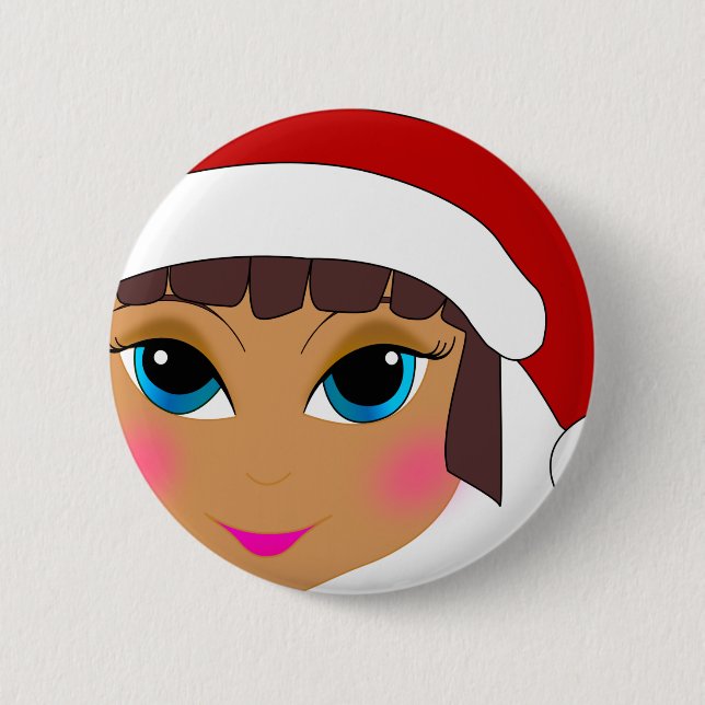 Badge Rond 5 Cm Anime Girl avec Casquette Père Noël (Devant)