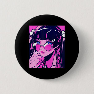Badge Rond 5 Cm Anime Girl Kawaii Waifu Pink Aesthetic Japanese Ot