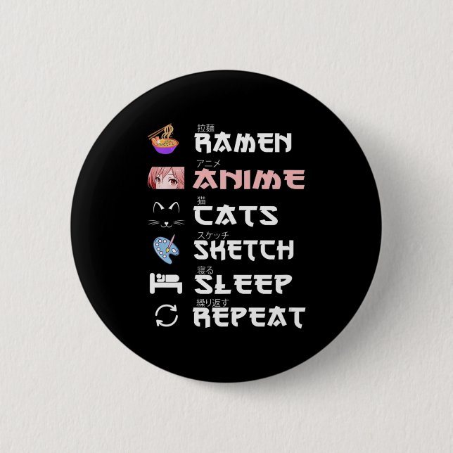 Badge Rond 5 Cm Anime japonaise ramen sketchs Anime Lover Gir (Devant)