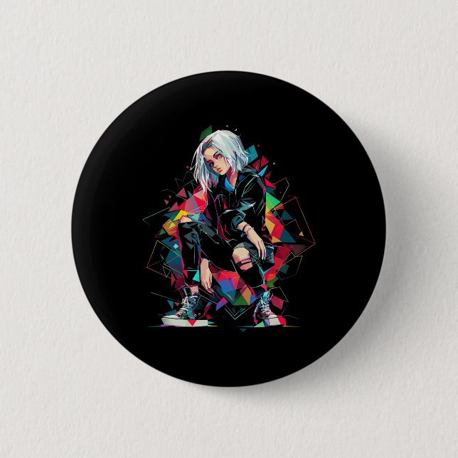 Badge Rond 5 Cm Anime Manga Graphisme Polygone Art Anime (Devant)