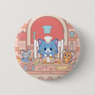 Badge Rond 5 Cm Anime Tom, Jerry et boulangerie Tuffy
