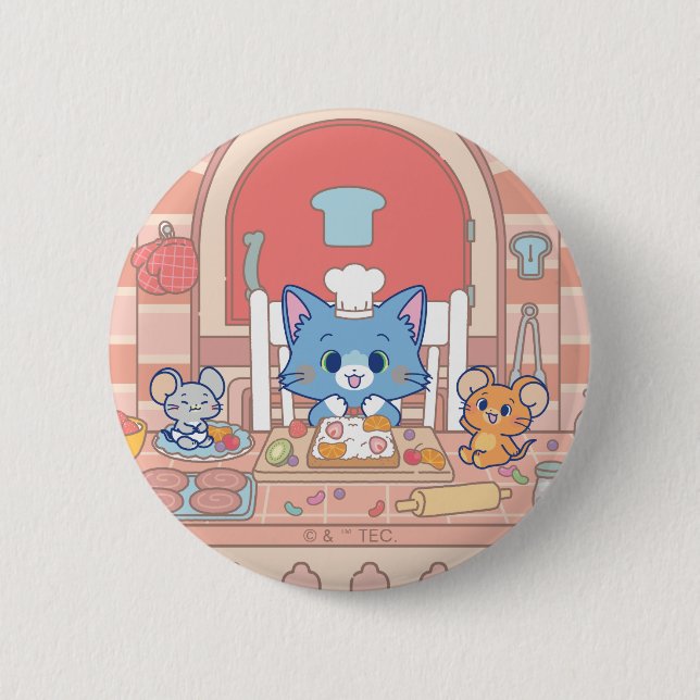 Badge Rond 5 Cm Anime Tom, Jerry et boulangerie Tuffy (Devant)