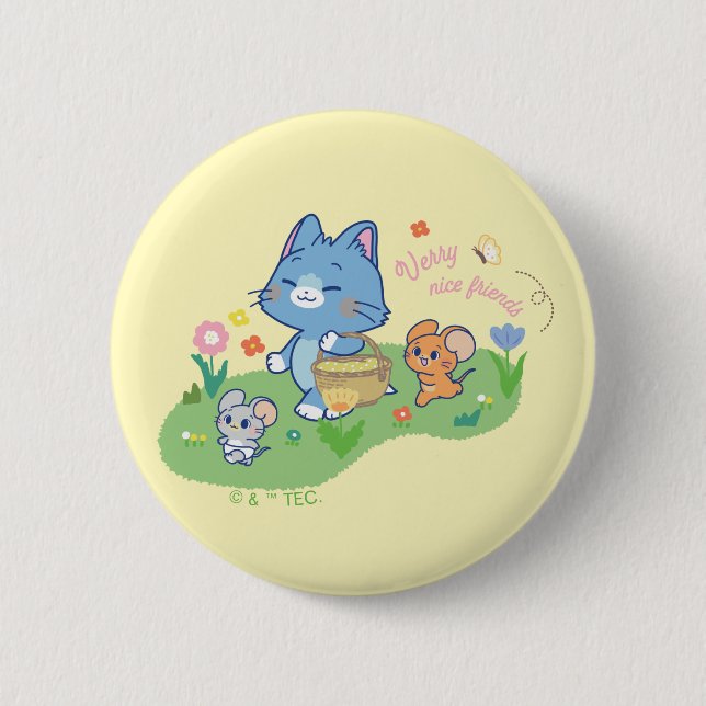 Badge Rond 5 Cm Anime Tom, Jerry et Tuffy Picnic (Devant)