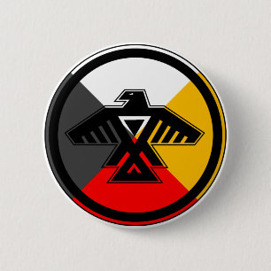 Badge Rond 5 Cm Anishinabek Dodem et bouton de 4 directions